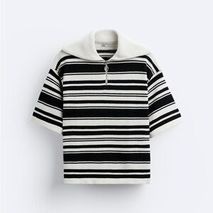 Zara Black and Cream Striped Knit Top